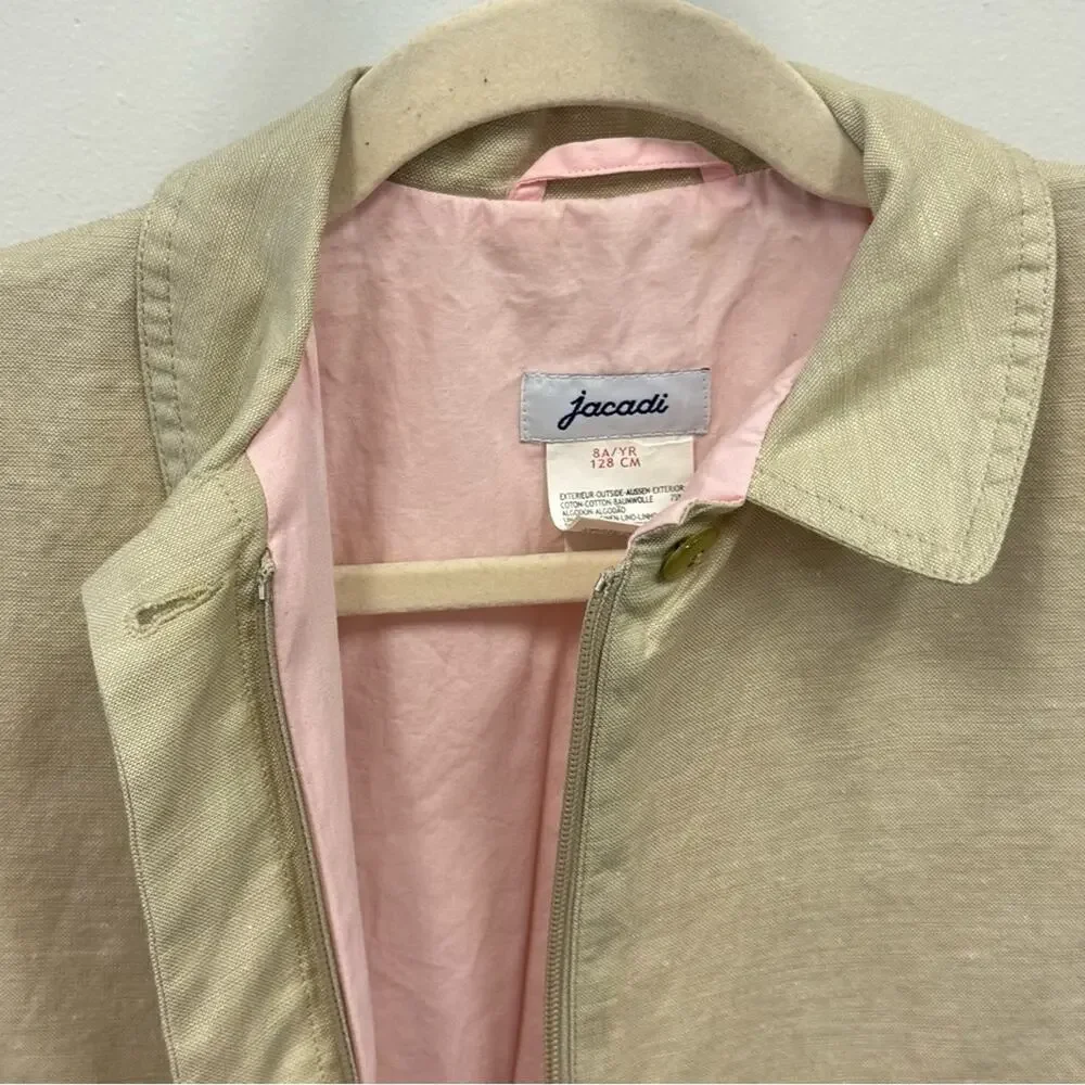 Jacadi Linen‎ Cotton Blend Minimalist Spring Summer Trench Coat Beige Neutral 8Y